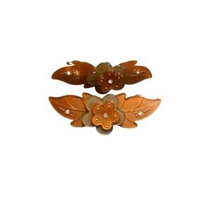 NEW hair clip accessories set of 2 brown flowers floral